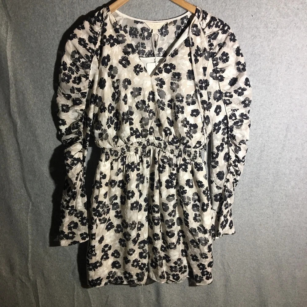 Womens NWT Ted Baker Dress Floral Puffy Sleeve Formal Event Professional V Neck